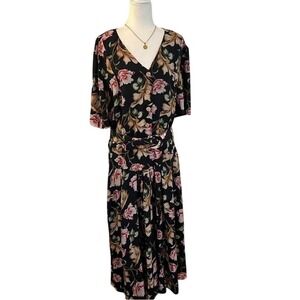 Vintage E.D. Michaels Plus Size Floral Rayon Midi Dress Cottagecore Romantic 22